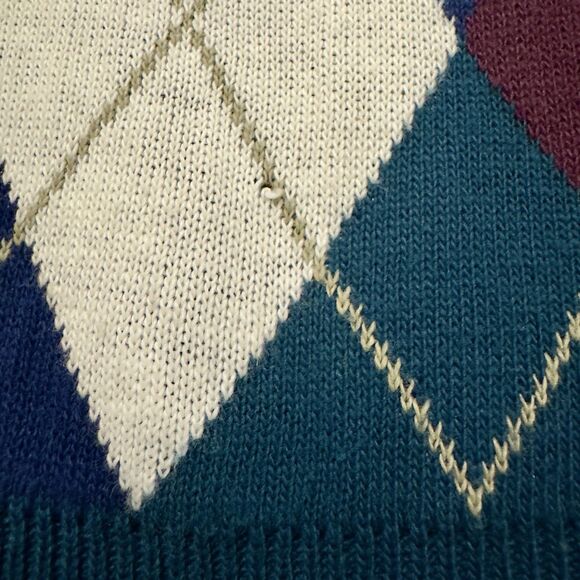 VTG Alfred Dunner Sweater 80s Sz L Diamond Argyle Collared Green Made USA Unisex - Picture 9 of 9